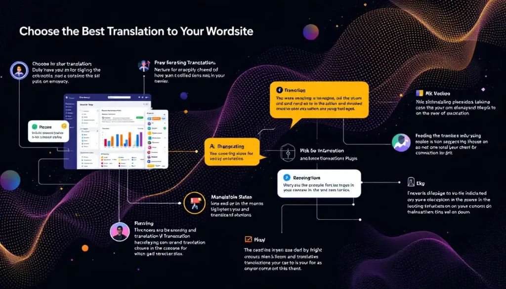 An image depicting the process of choosing the best translation plugin for a WordPress site.