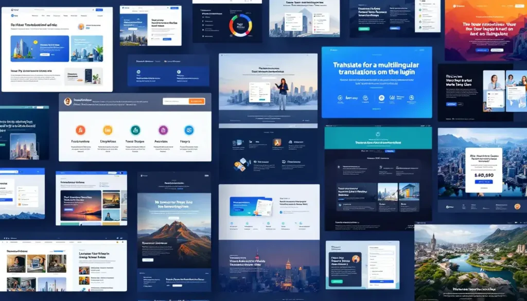 A collage of successful multilingual websites showcasing their design and language options.